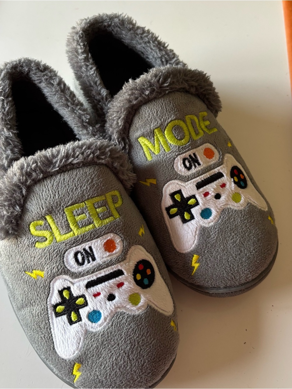 wonder nation Gray Kids Slippers with Yellow & White Game Controller Design